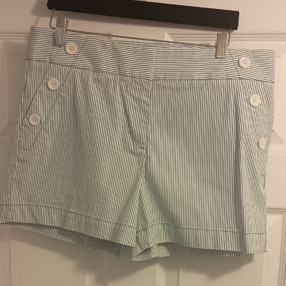 LOFT High Waist White and Blue Shorts